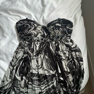 Strapless prom dress.